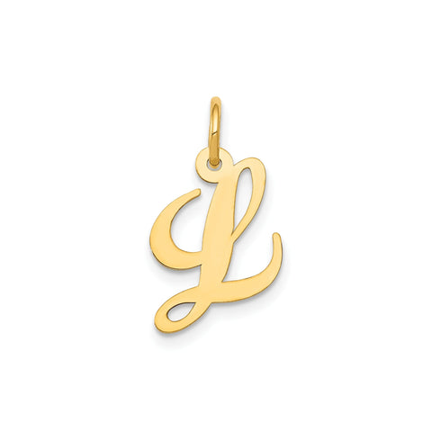 14K Yellow Gold Small Fancy Script Letter Initial Charm Pendant, 12x15mm