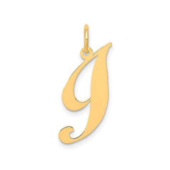 14K Yellow Gold Small Fancy Script Letter Initial Charm Pendant, 12x15mm