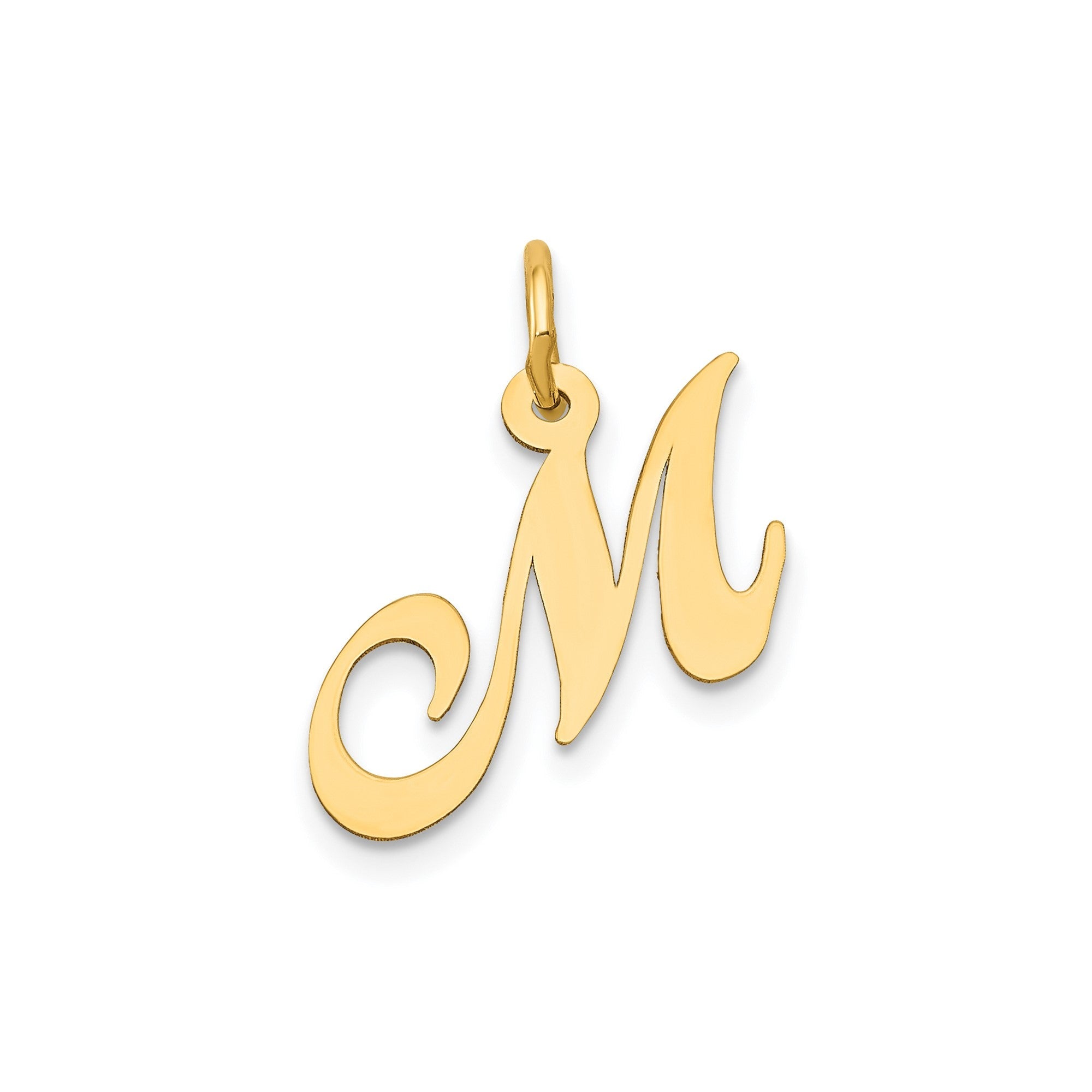 14K Yellow Gold Small Fancy Script Letter Initial Charm Pendant, 12x15mm