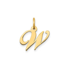 14K Yellow Gold Small Fancy Script Letter Initial Charm Pendant, 12x15mm
