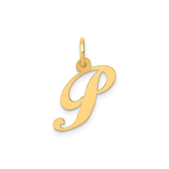 14K Yellow Gold Small Fancy Script Letter Initial Charm Pendant, 12x15mm