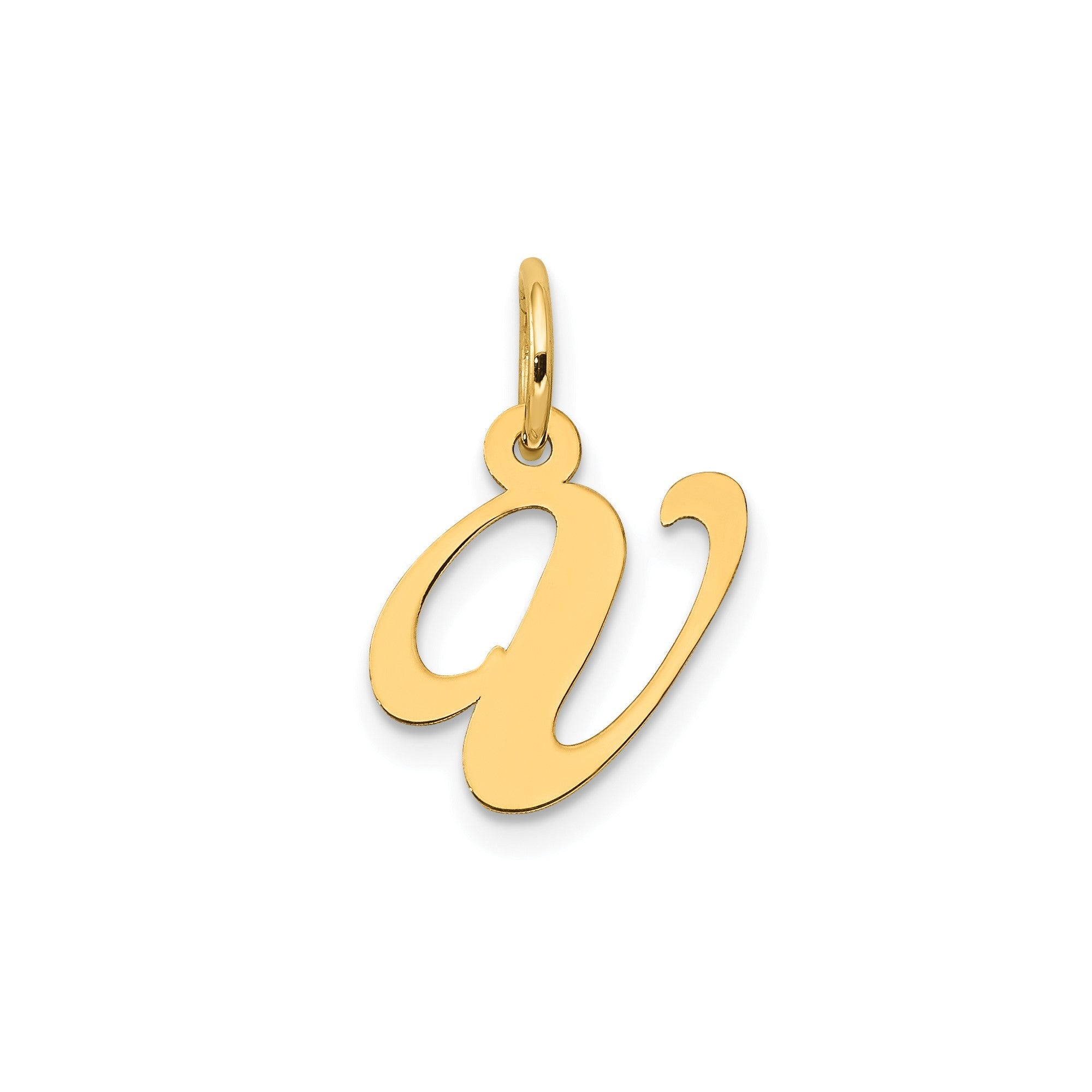 14K Yellow Gold Small Fancy Script Letter Initial Charm Pendant, 12x15mm
