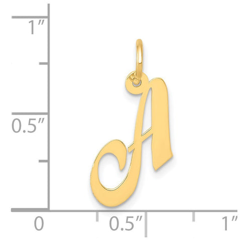 14K Yellow Gold Small Fancy Script Letter Initial Charm Pendant, 12x15mm
