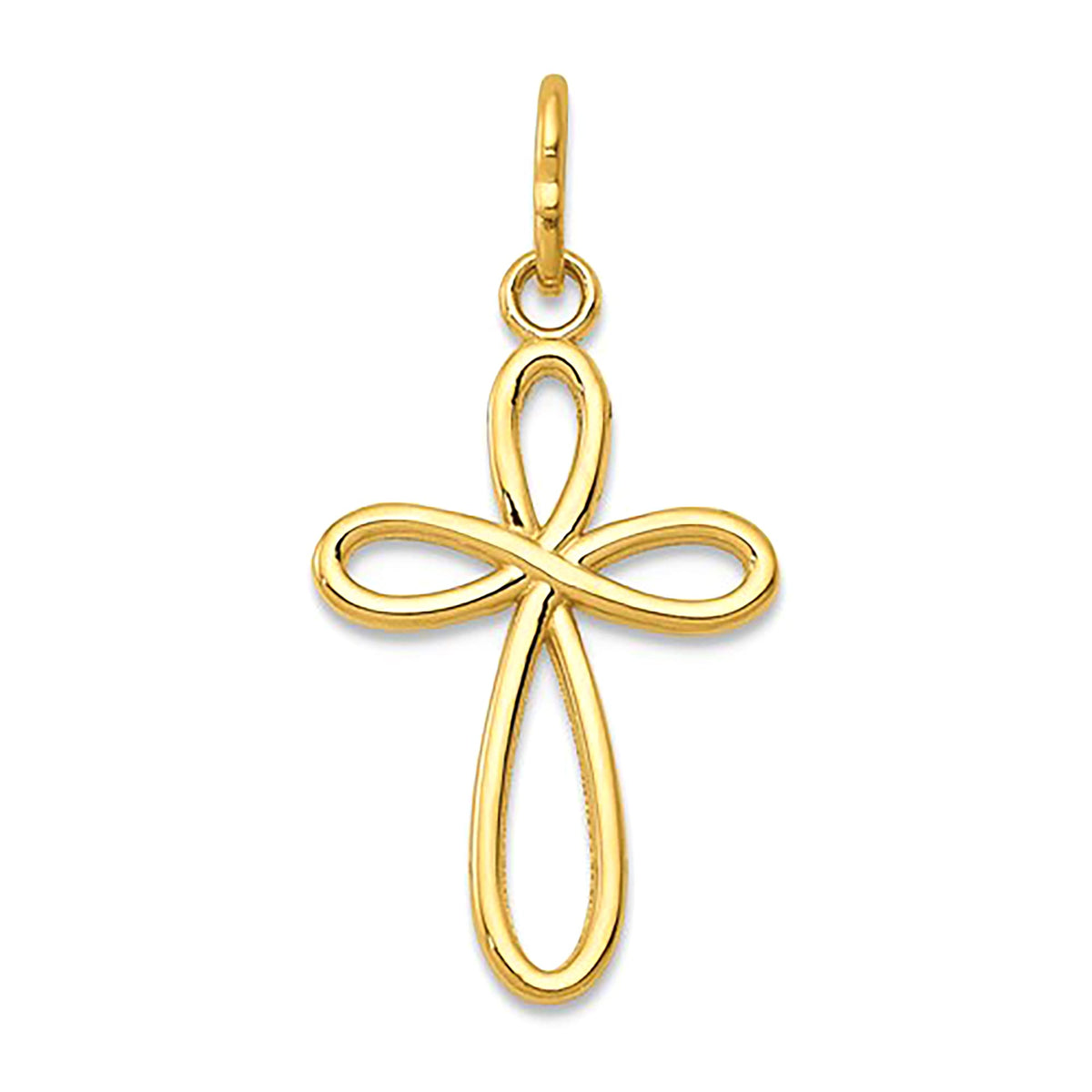 14k Yellow Gold Small Ribbon Cross Religious Pendant