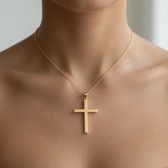 14K Yellow Gold Square Latin Cross Pendant, 40x20mm