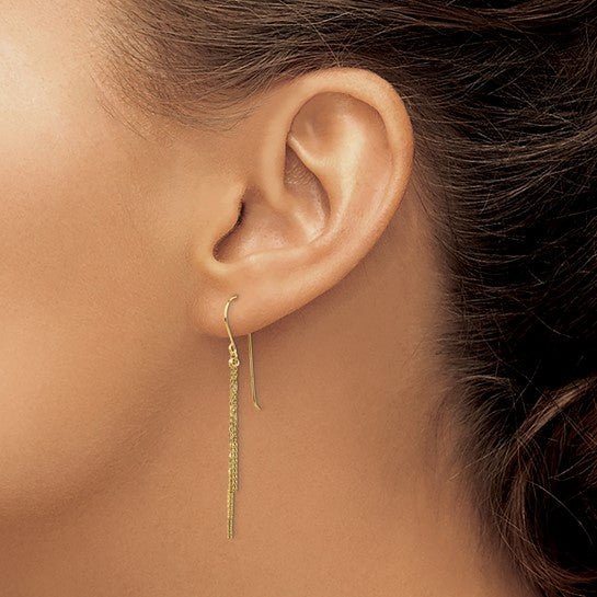 14K Yellow Gold Strand Chain Tassel Drop Earrings