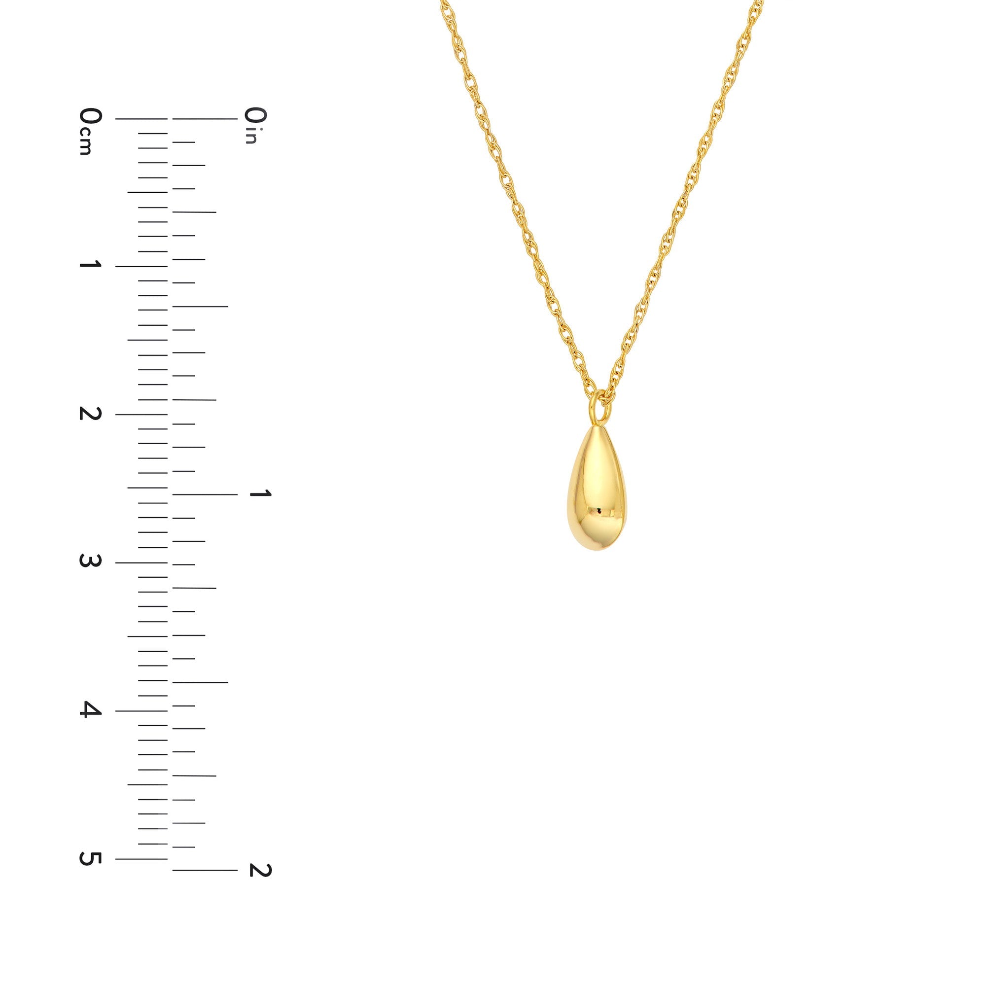 14k Yellow Gold Teardrop Pendant Necklace, Puffy Design, 18 Inch Adjustable Chain
