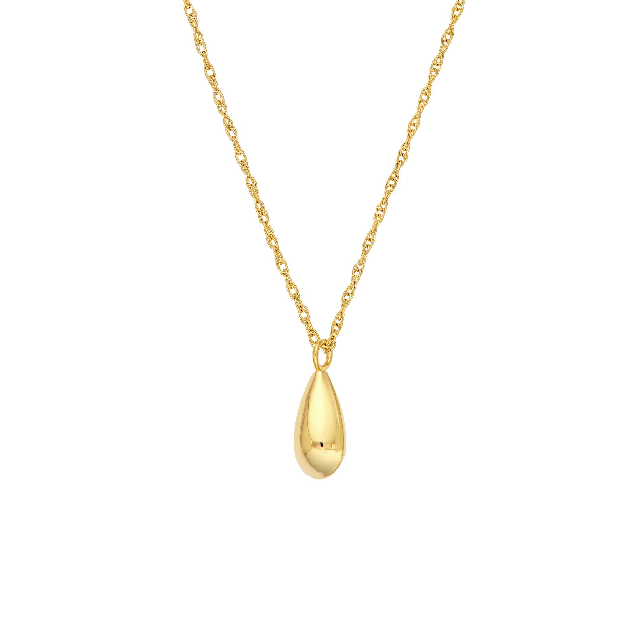 14k Yellow Gold Teardrop Pendant Necklace, Puffy Design, 18 Inch Adjustable Chain