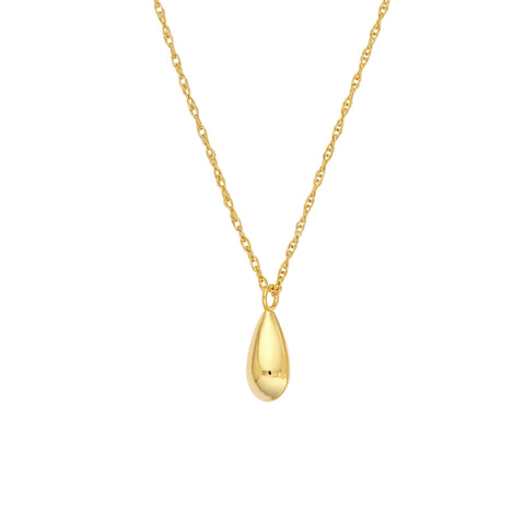 14k Yellow Gold Teardrop Pendant Necklace, Puffy Design, 18 Inch Adjustable Chain