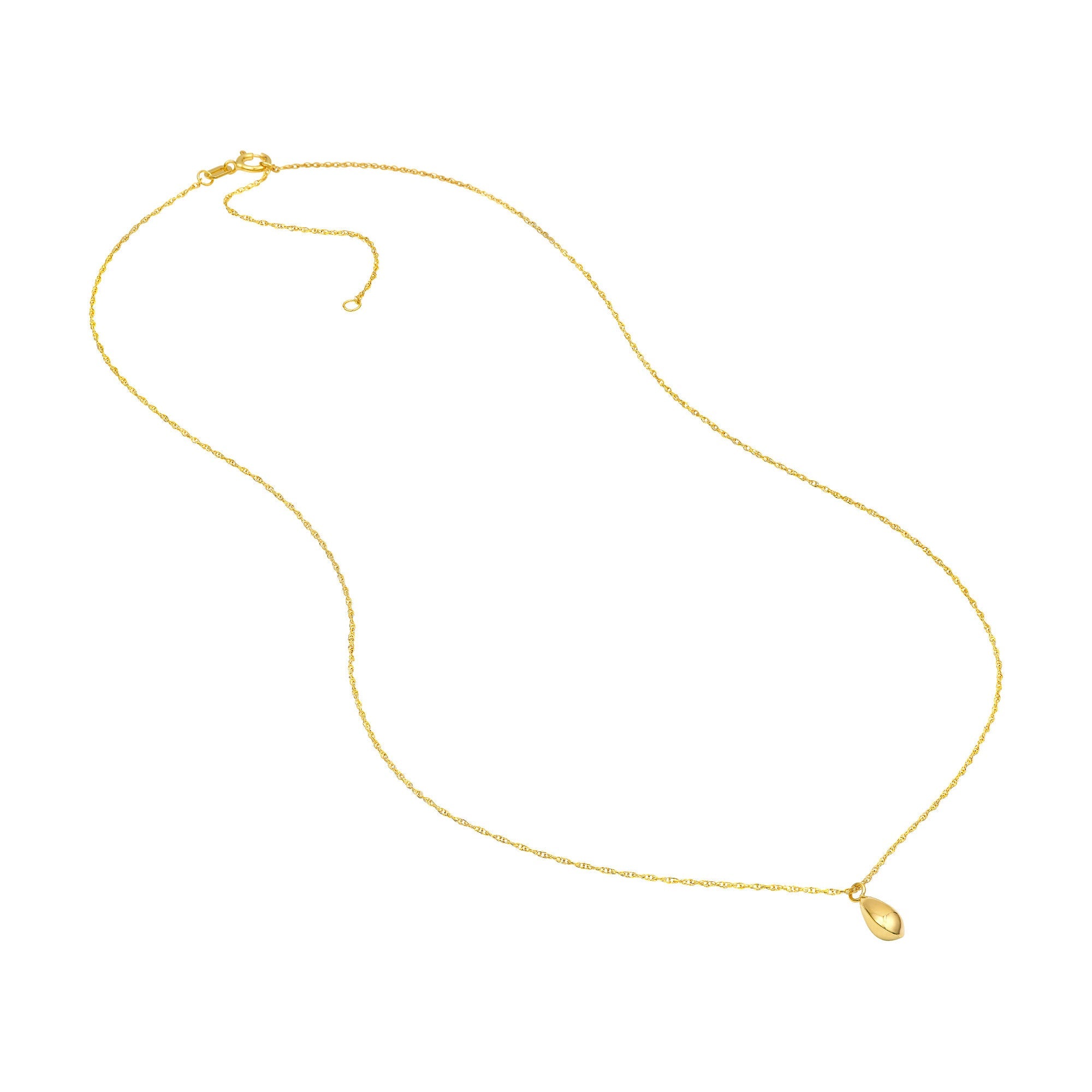 14k Yellow Gold Teardrop Pendant Necklace, Puffy Design, 18 Inch Adjustable Chain