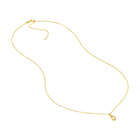 14k Yellow Gold Teardrop Pendant Necklace, Puffy Design, 18 Inch Adjustable Chain