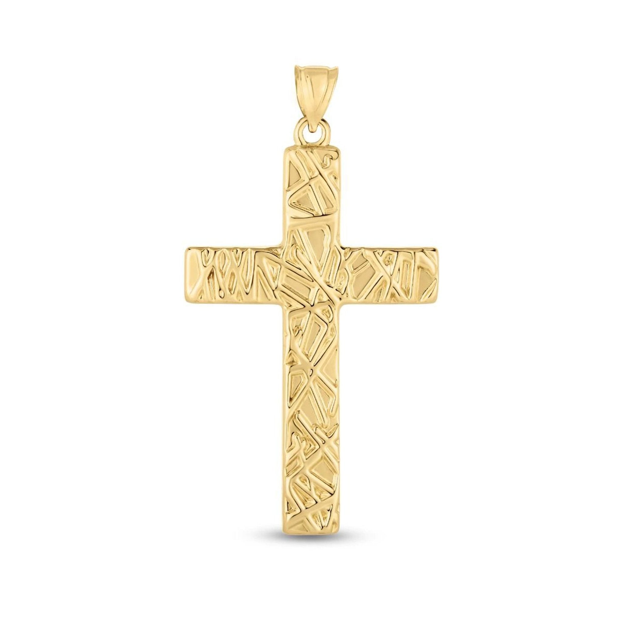 14K Yellow Gold Texture Cross Charm Pendant