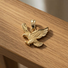 14k Yellow Gold Textured Landing Eagle Pendant Charm, 16x16