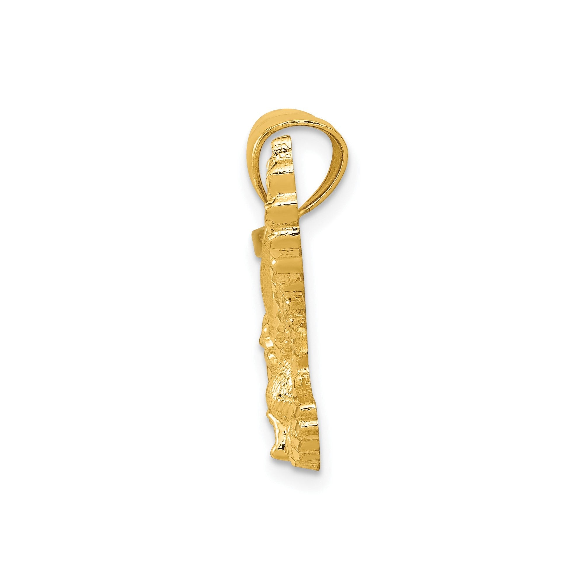 14k Yellow Gold Textured Landing Eagle Pendant Charm, 16x16