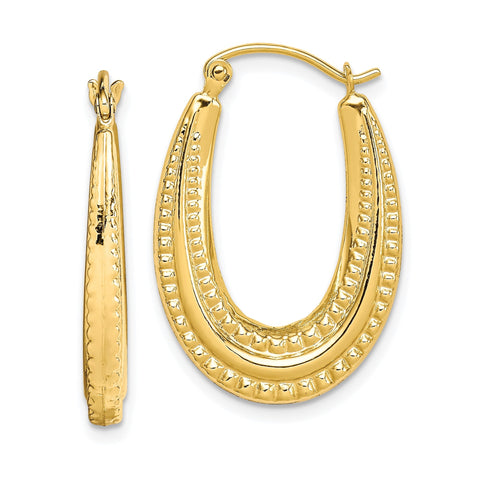 14K Yellow Gold Textured Oval Hoop Earrings, 25x17mm