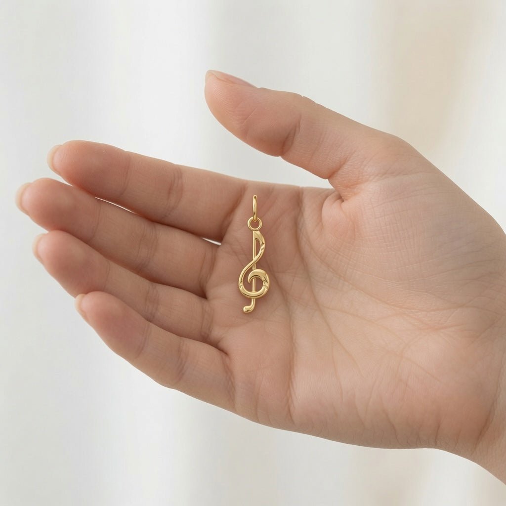 14K Yellow Gold Treble Clef Musical Note Pendant, 21mm x 5mm