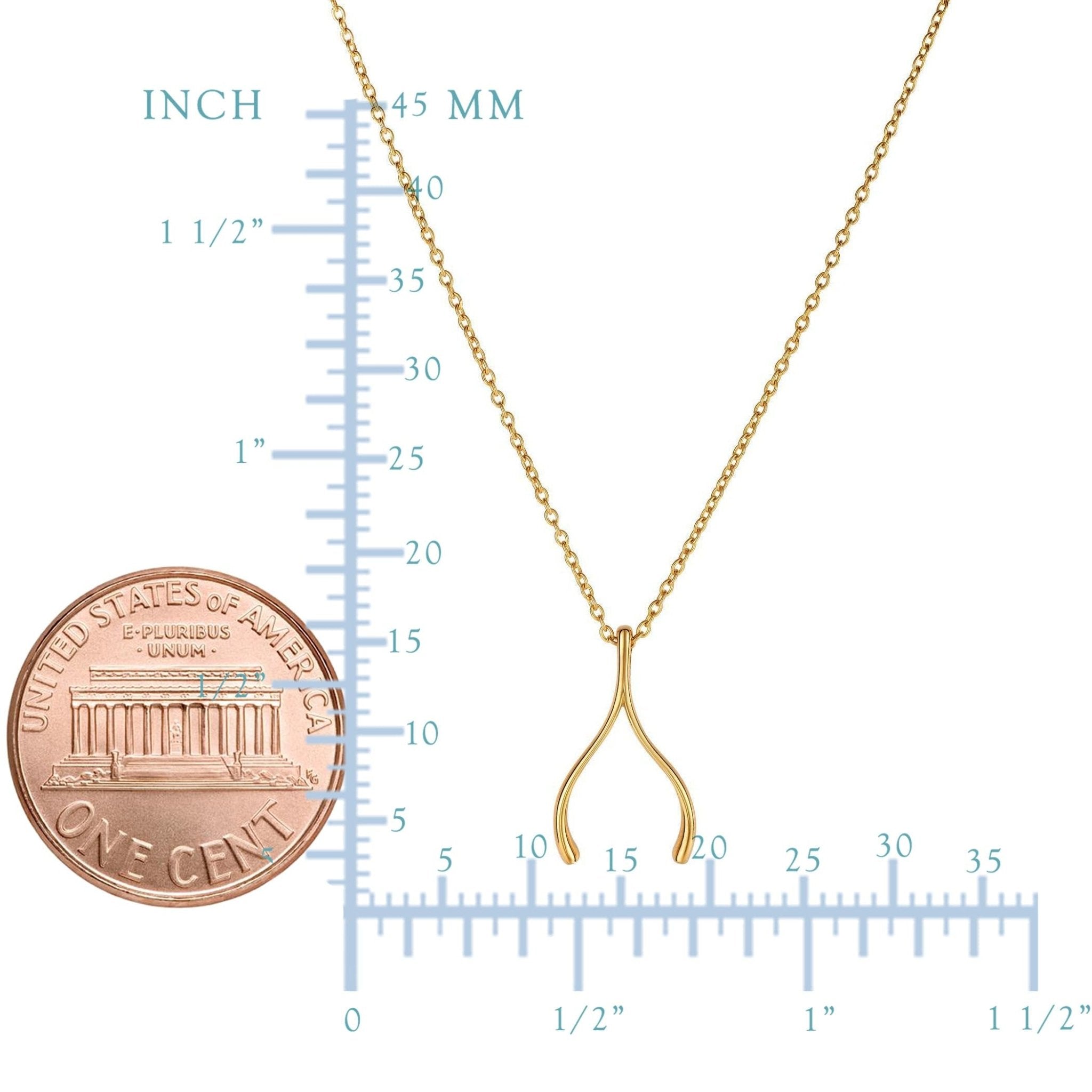 14k Yellow Gold Wishbone Charm Chain Necklace, 17" - JewelryAffairs