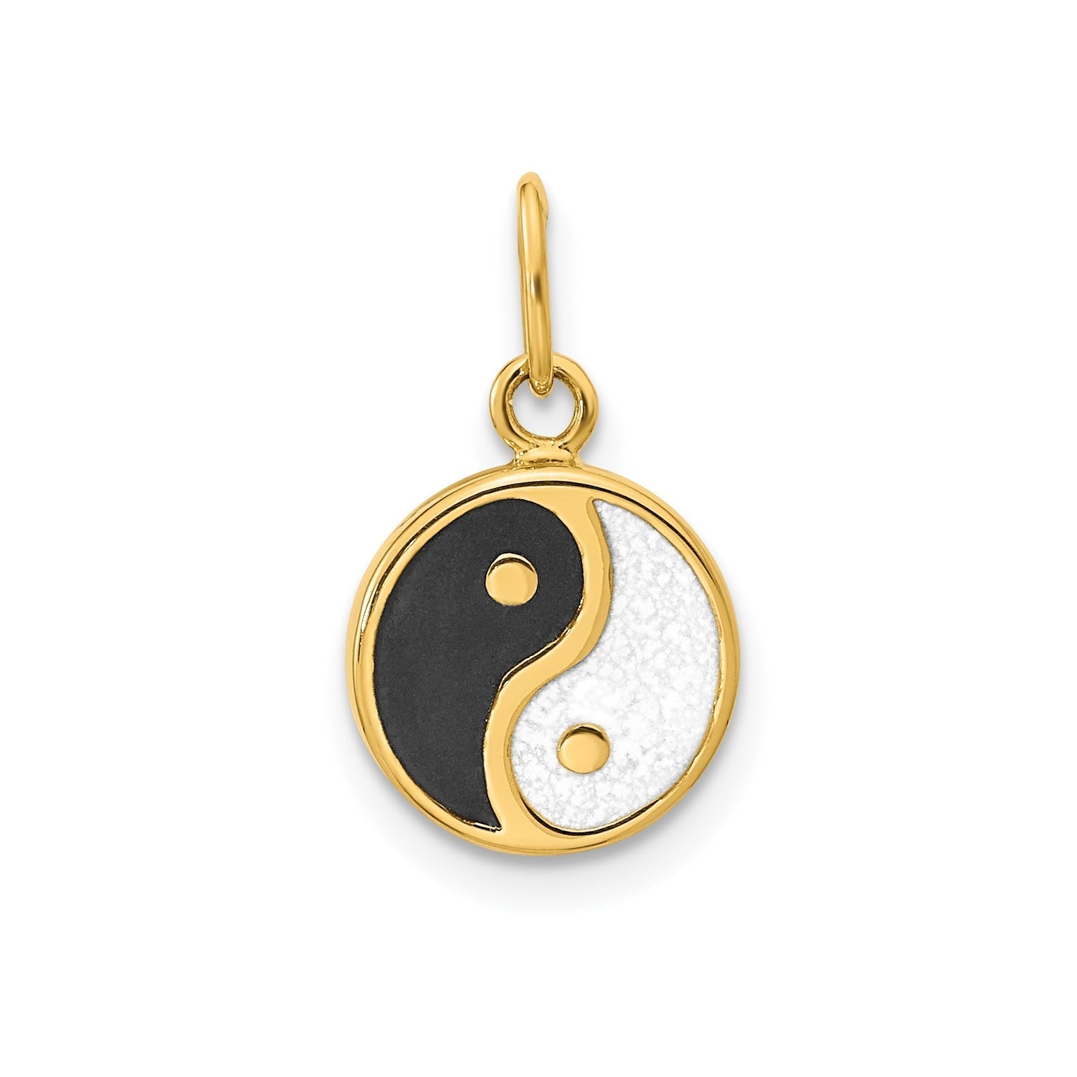 14K Yellow Gold Yin and Yang Enamel Pendant, 12mm - JewelryAffairs