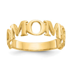 14k Yellow High Polished Mom heart Design Ring, Size 6.5