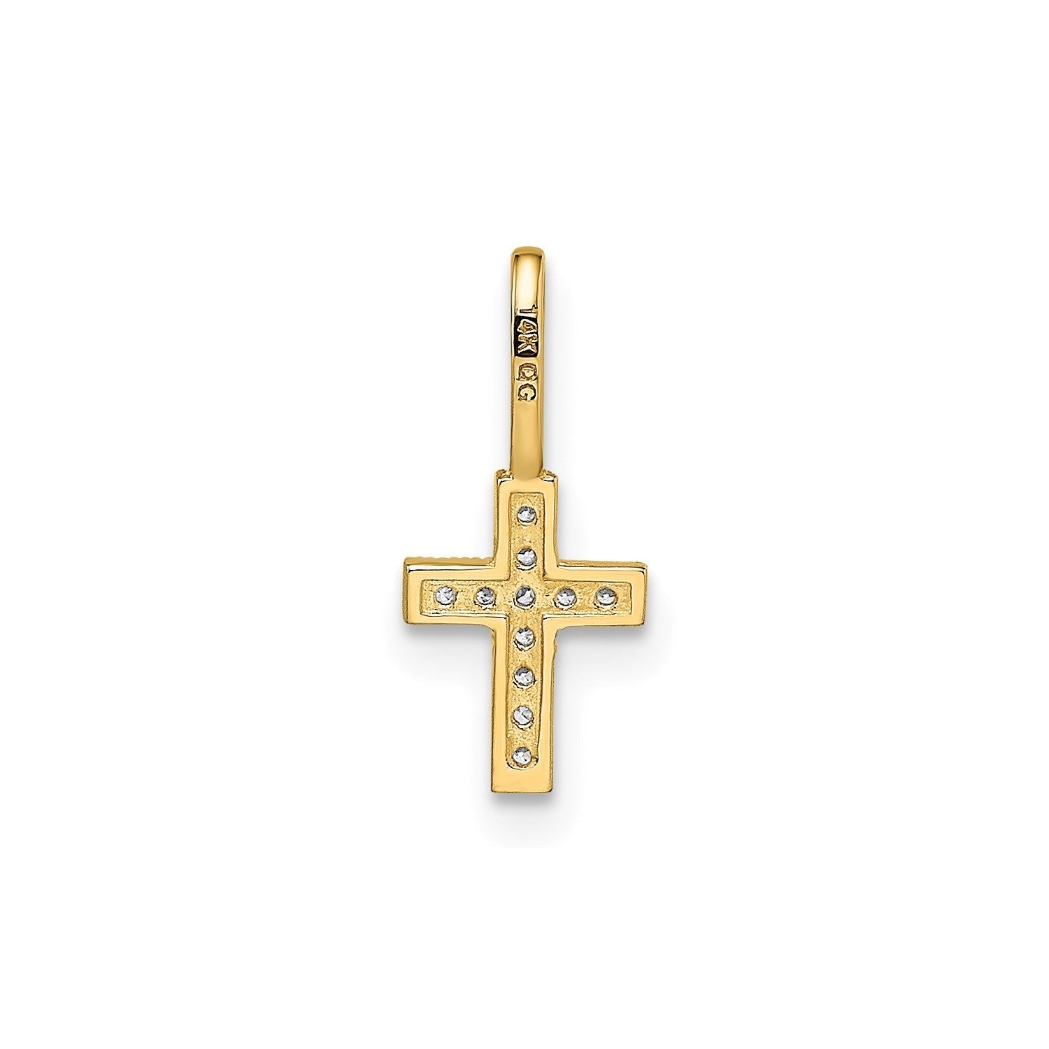 14k Yellow Real Gold CZ Stone Cross Pendant, 8x6mm