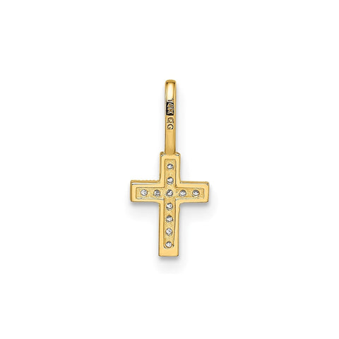 14k Yellow Real Gold CZ Stone Cross Pendant, 8x6mm