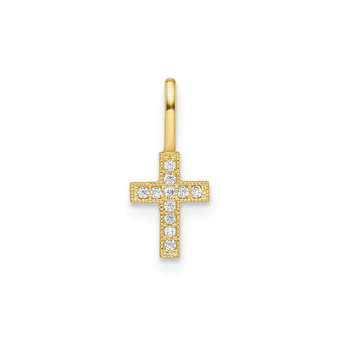 14k Yellow Real Gold CZ Stone Cross Pendant, 8x6mm
