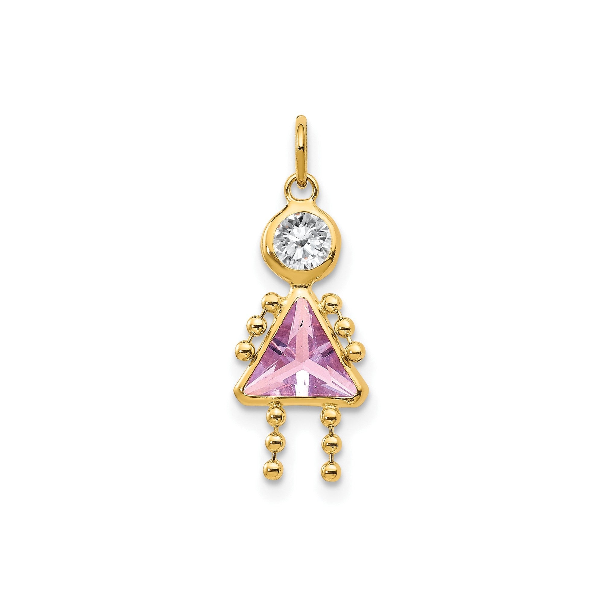 14k Yellow Real Gold Female Birthstone Pendant Charm , 20x10mm