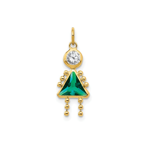 14k Yellow Real Gold Female Birthstone Pendant Charm , 20x10mm