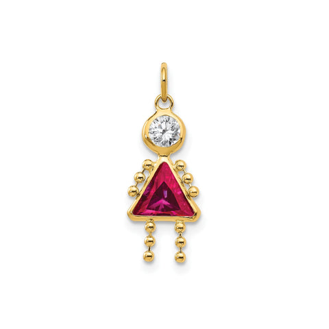 14k Yellow Real Gold Female Birthstone Pendant Charm , 20x10mm