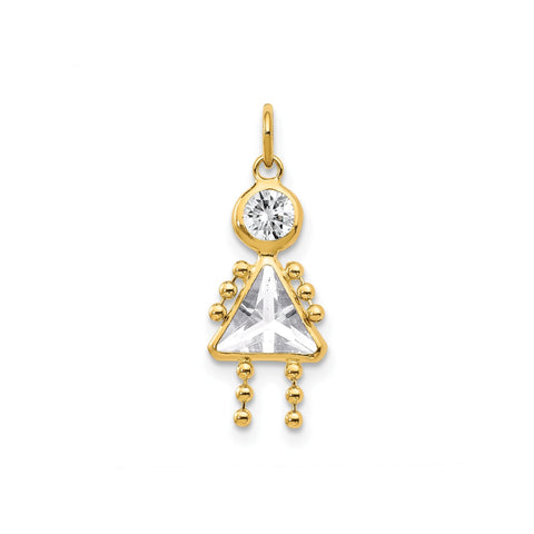 14k Yellow Real Gold Female Birthstone Pendant Charm , 20x10mm