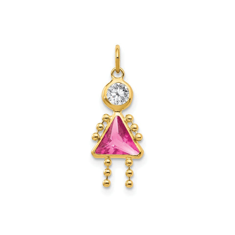 14k Yellow Real Gold Female Birthstone Pendant Charm , 20x10mm