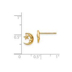 14k Yellow Real Gold Moon and Star Post Stud Earrings