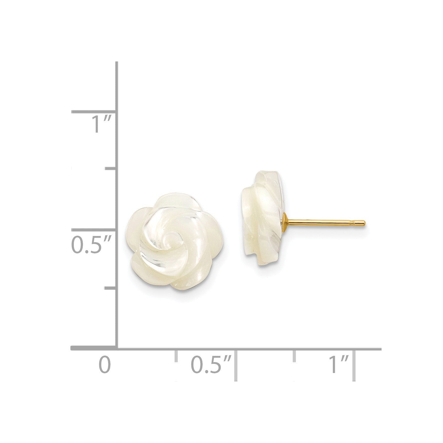 14k Yellow Real Gold Mother of Pearl Flower Stud Earrings, 10mm - JewelryAffairs
