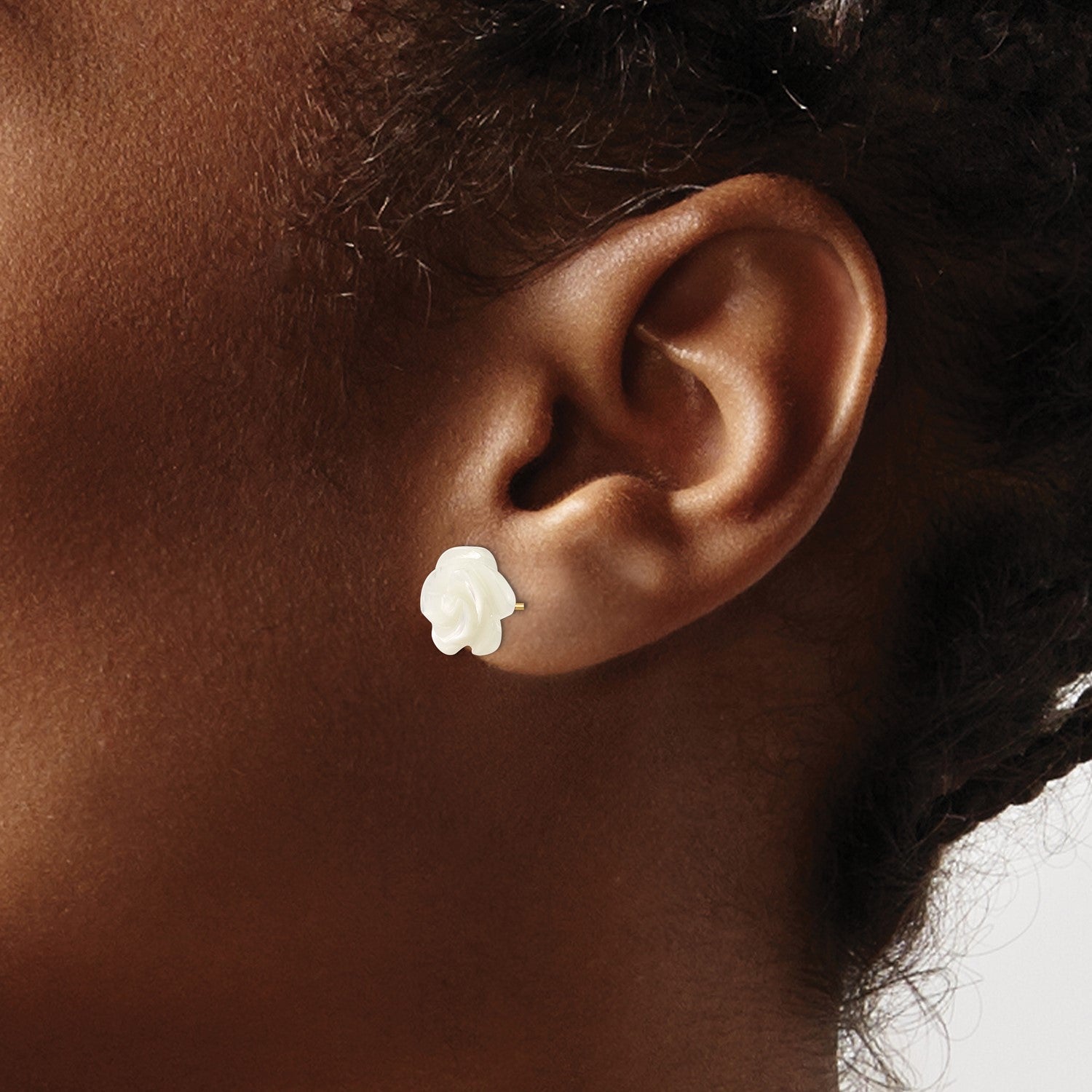 14k Yellow Real Gold Mother of Pearl Flower Stud Earrings, 10mm - JewelryAffairs