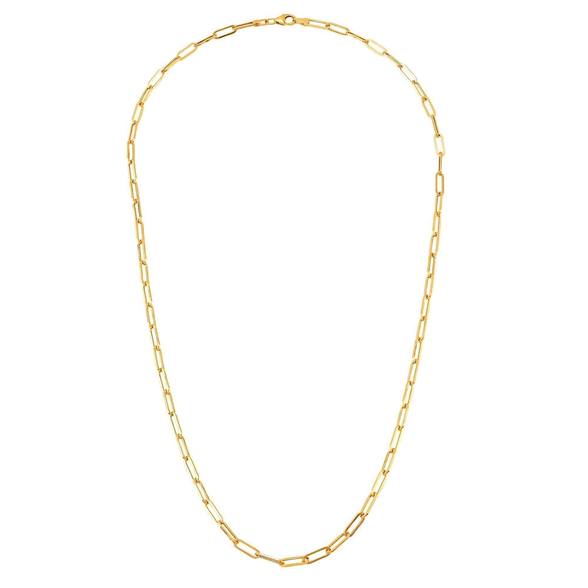 14k Yellow Real Gold Paperclip Chain Necklace, 3mm