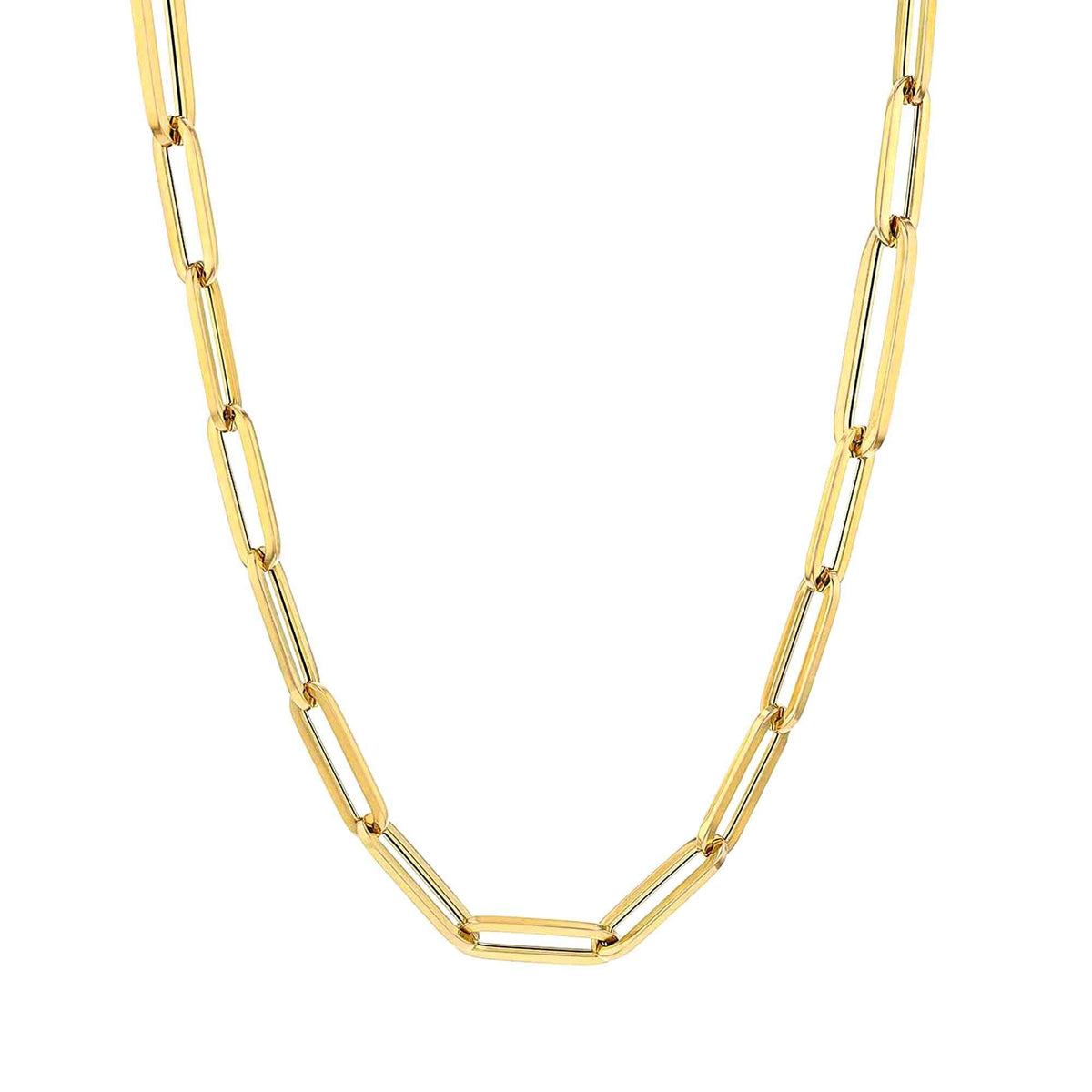 14k Yellow Real Gold Paperclip Chain Necklace, 3mm