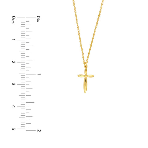 14k Yellow Real Gold Puffy Cross Pendant Necklace, 18"