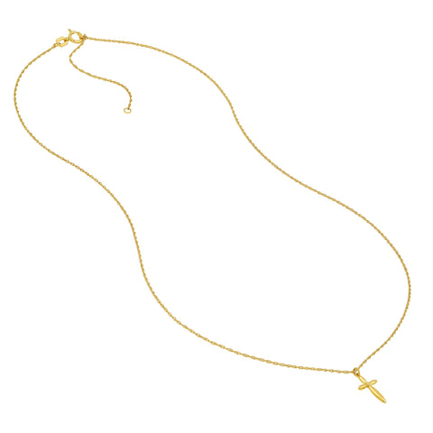 14k Yellow Real Gold Puffy Cross Pendant Necklace, 18"