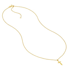 14k Yellow Real Gold Puffy Cross Pendant Necklace, 18"