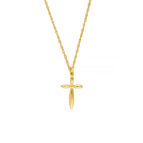 14k Yellow Real Gold Puffy Cross Pendant Necklace, 18"