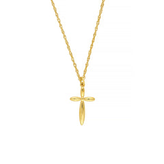 14k Yellow Real Gold Puffy Cross Pendant Necklace, 18"
