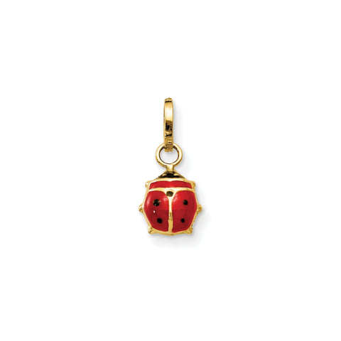 14k Yellow Real Gold Red and Black Enameled Ladybug Charm, 7mm