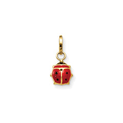 14k Yellow Real Gold Red and Black Enameled Ladybug Charm, 7mm