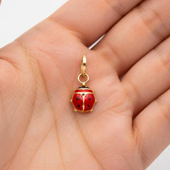 14k Yellow Real Gold Red and Black Enameled Ladybug Charm, 7mm