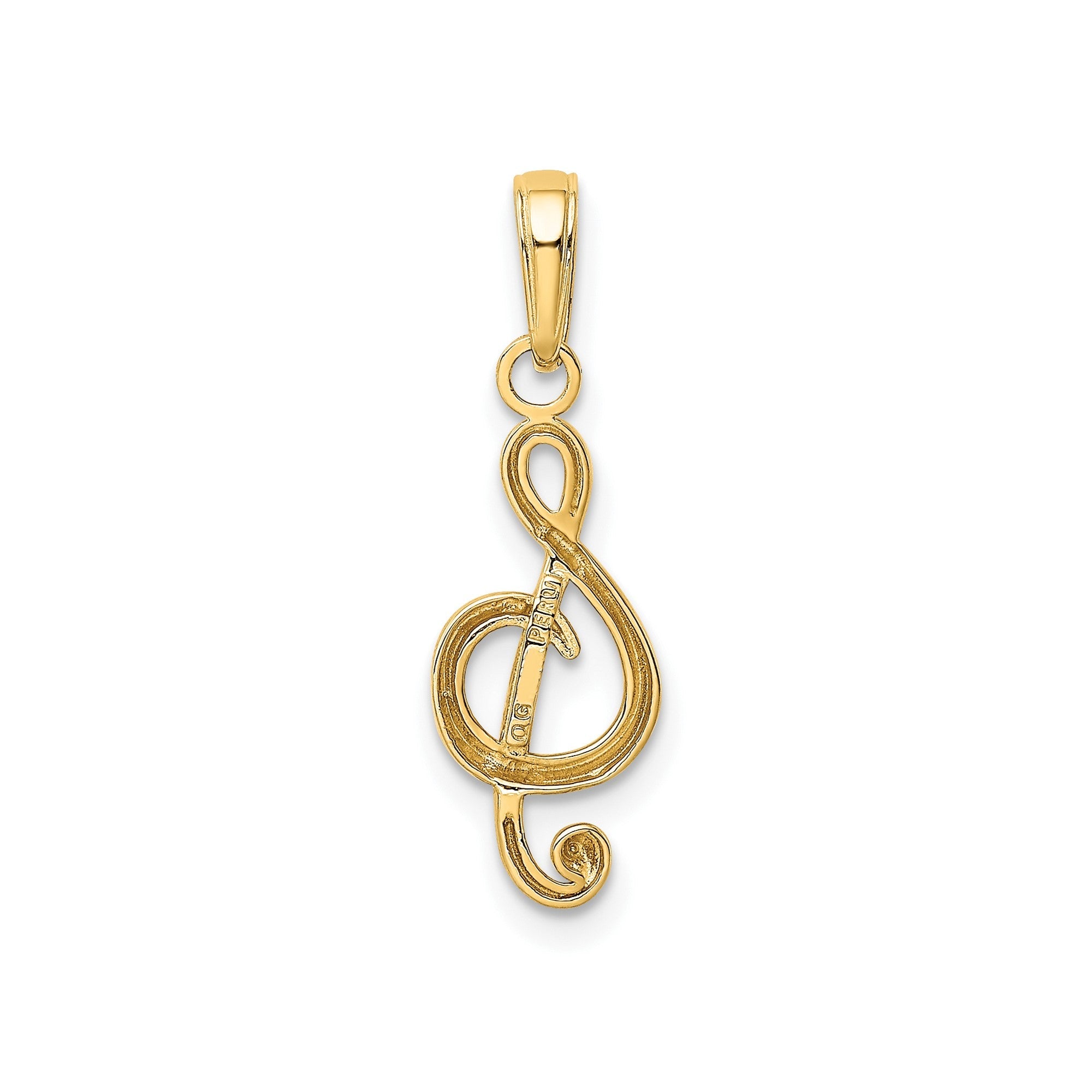 14k Yellow Real Gold Treble Clef Music Pendant, 25x8mm