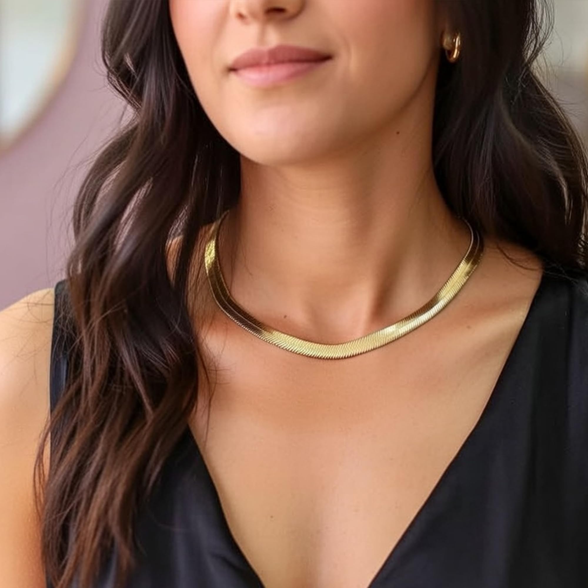 14k Yellow Real Solid Gold Imperial Herringbone Chain Necklace, 6.0mm, 18 - JewelryAffairs