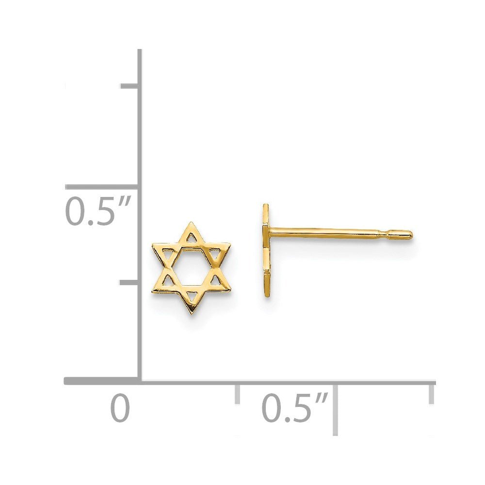 14k Yellow Real Solid Gold Star of David Stud Earrings - JewelryAffairs