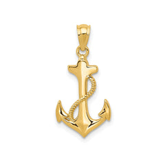 14k Yellow Solid Gold Anchor Pendant, 22x12mm