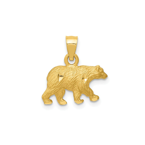 14K Yellow Solid Gold Bear Pendant Charm Pendant, 12x10mm