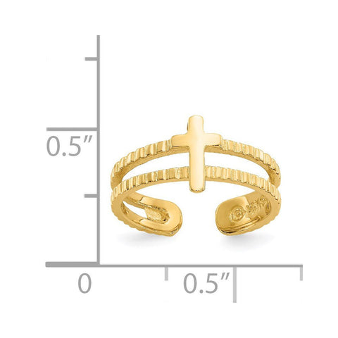 14k Yellow Solid Gold Cross Design Toe Summer Ring